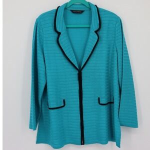 Ming Wang Knit Cardigan Sweater Womens 2X Blue Career Casual Retro Blazer Granny